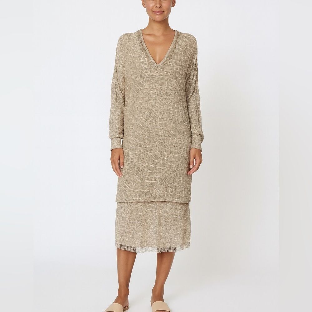Damianou Long Sleeve Drop Waist Evening Crochet Deco Dress Size M